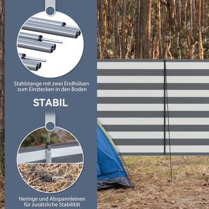 Camping-Windschutz mit Stahlstangen, 540 x 150 cm, Grau/Weiß