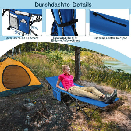 Campingbett, strapazierfähiges Reisebett mit Kopfstütze, 190 x 70 x 54 cm, blau
