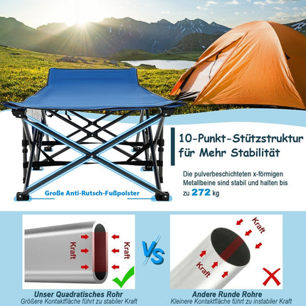 Campingbett, strapazierfähiges Reisebett mit Kopfstütze, 190 x 70 x 54 cm, blau
