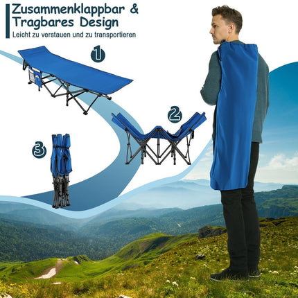 Campingbett, strapazierfähiges Reisebett mit Kopfstütze, 190 x 70 x 54 cm, blau