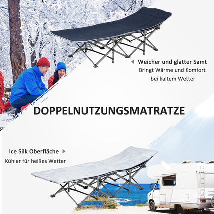 Campingbed, opklapbaar kampeerbed, opklapbed met kussen, zijvak, matras, logeerbed, belastbaar tot 150 kg, reizen, buiten, Oxford, donkerblauw, 188 x 64,5 x 53 cm