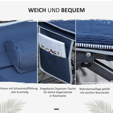 Campingbed, opklapbaar kampeerbed, opklapbed met kussen, zijvak, matras, logeerbed, belastbaar tot 150 kg, reizen, buiten, Oxford, donkerblauw, 188 x 64,5 x 53 cm