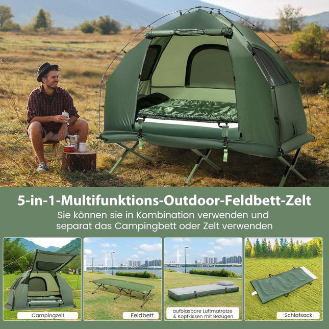 Campingbed met luifel & luchtbed & slaapzak & kussen Campingligstoel met draagtas