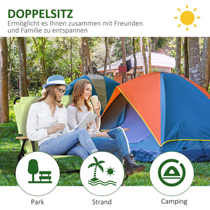 2-Sitzer-Klapp-Campingstuhl mit Getränkehalter, hellgrün