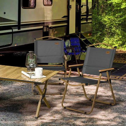 Folding camping chairs Set of 2 - Steel frame, dark grey