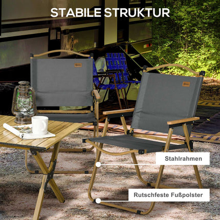Folding camping chairs Set of 2 - Steel frame, dark grey