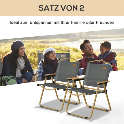 Folding camping chairs Set of 2 - Steel frame, dark grey