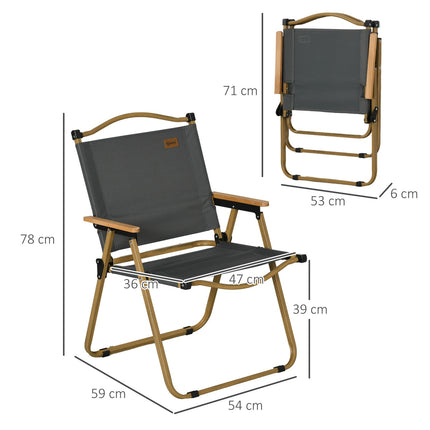 Folding camping chairs Set of 2 - Steel frame, dark grey