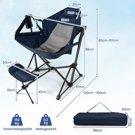 Campingstuhl mit Fußstütze &amp; verstellbarer Rückenlehne &amp; Kopfstütze &amp; Getränkehalter Angelstuhl Marineblau