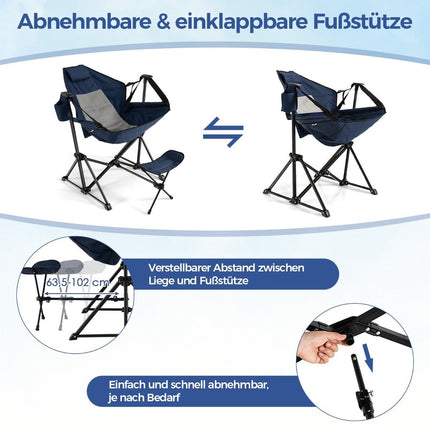 Campingstuhl mit Fußstütze &amp; verstellbarer Rückenlehne &amp; Kopfstütze &amp; Getränkehalter Angelstuhl Marineblau