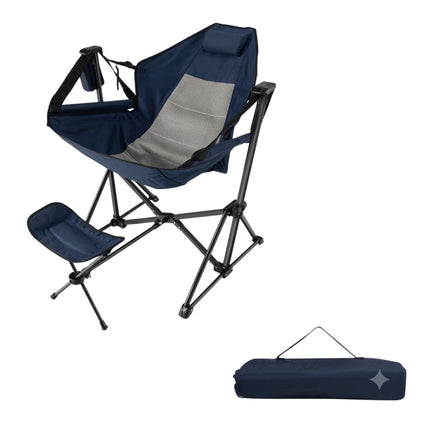 Campingstuhl mit Fußstütze &amp; verstellbarer Rückenlehne &amp; Kopfstütze &amp; Getränkehalter Angelstuhl Marineblau