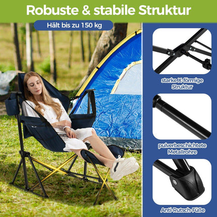 Campingstuhl mit Fußstütze &amp; verstellbarer Rückenlehne &amp; Kopfstütze &amp; Getränkehalter Angelstuhl Marineblau