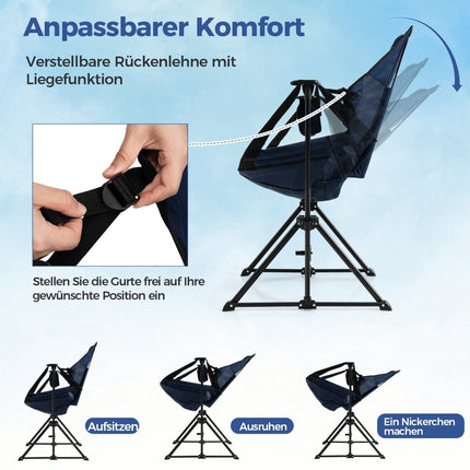Campingstuhl mit Fußstütze &amp; verstellbarer Rückenlehne &amp; Kopfstütze &amp; Getränkehalter Angelstuhl Marineblau