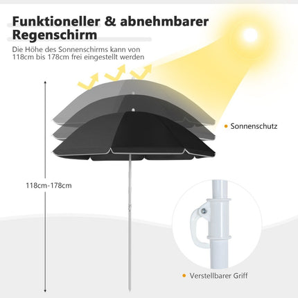 Campingstuhl mit Sonnenschirm Doppelklappstuhl mit Getränkehalter Kühltasche schwarz