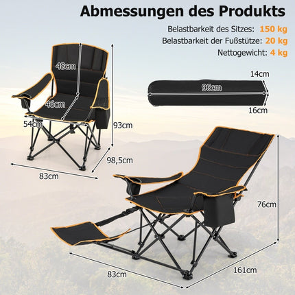 Campingstuhl mit abnehmbarer Fußstütze &amp; Getränkehalter &amp; Kühltasche. Klappbarer Angelstuhl