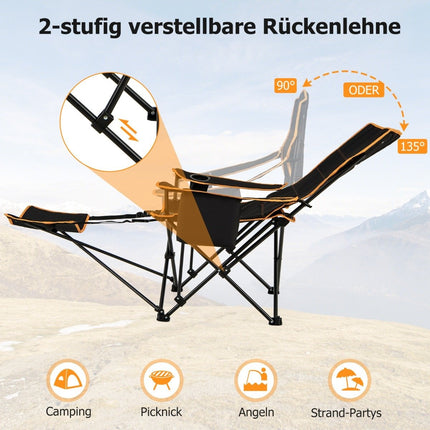 Campingstuhl mit abnehmbarer Fußstütze &amp; Getränkehalter &amp; Kühltasche. Klappbarer Angelstuhl