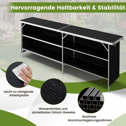 Campingschrank faltbar tragbare Campingküche mit 2 Etagenregalen 206 x 38 x 83 cm schwarz