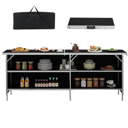 Campingschrank faltbar tragbare Campingküche mit 2 Etagenregalen 206 x 38 x 83 cm schwarz