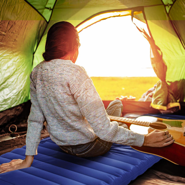 Campingslaapmat, luchtbed met voetpomp, waterafstotend luchtbed met draagtas, slaapmat, draagvermogen tot 120 kg, blauw