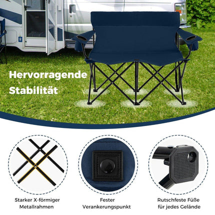 Campingstuhl für 2 Personen, Klappbar mit Getränkehaltern