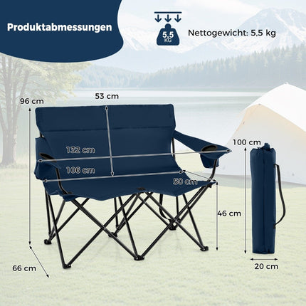 Campingstuhl für 2 Personen, Klappbar mit Getränkehaltern