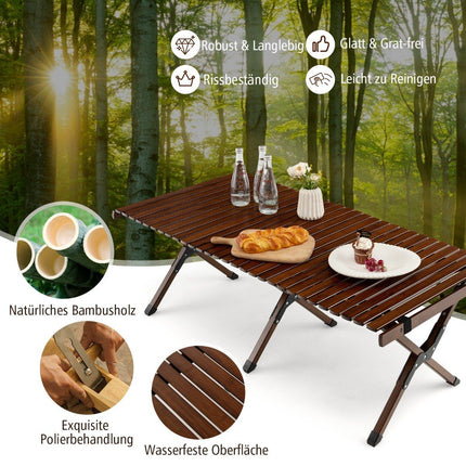 Campingtisch Klapptisch Picknicktisch mit Tragetasche Roll-Up Bambustisch 122 x 60 x 43,5 cm Kaffee
