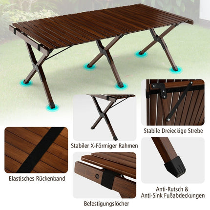 Campingtisch Klapptisch Picknicktisch mit Tragetasche Roll-Up Bambustisch 122 x 60 x 43,5 cm Kaffee