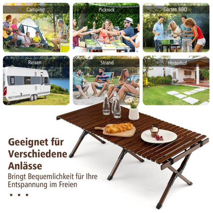 Campingtisch Klapptisch Picknicktisch mit Tragetasche Roll-Up Bambustisch 122 x 60 x 43,5 cm Kaffee
