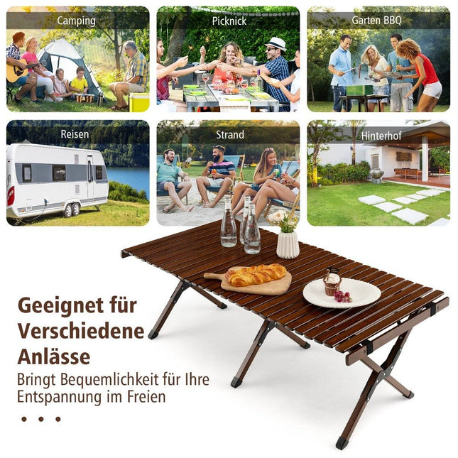Campingtafel opvouwbare picknicktafel met draagtas oprolbare bamboe tafel 122 x 60 x 43,5 cm koffie