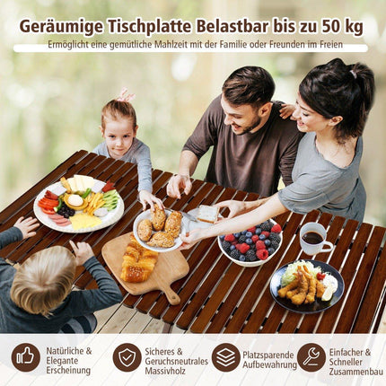 Campingtisch Klapptisch Picknicktisch mit Tragetasche Roll-Up Bambustisch 122 x 60 x 43,5 cm Kaffee