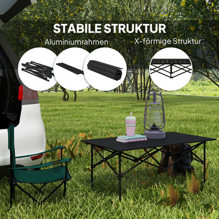 Table de camping table pliante avec plateau enroulable Table de jardin à cadre en X en aluminium table d'appoint légère pour 2 personnes table pliante pour jardin balcon camping 95 x 55cm noir |