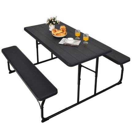Ensemble de table de camping pliante avec bancs, noir