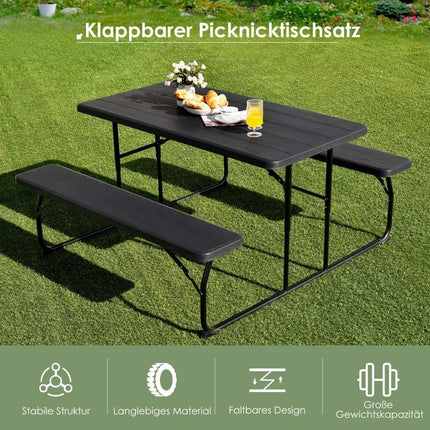 Ensemble de table de camping pliante avec bancs, noir