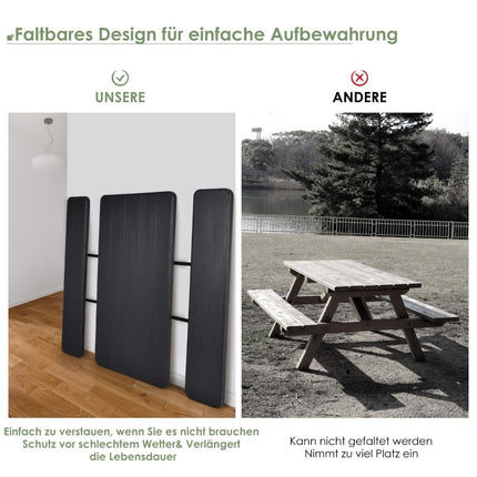 Ensemble de table de camping pliante avec bancs, noir