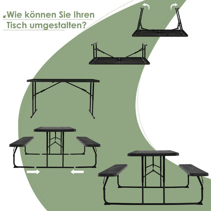 Ensemble de table de camping pliante avec bancs, noir