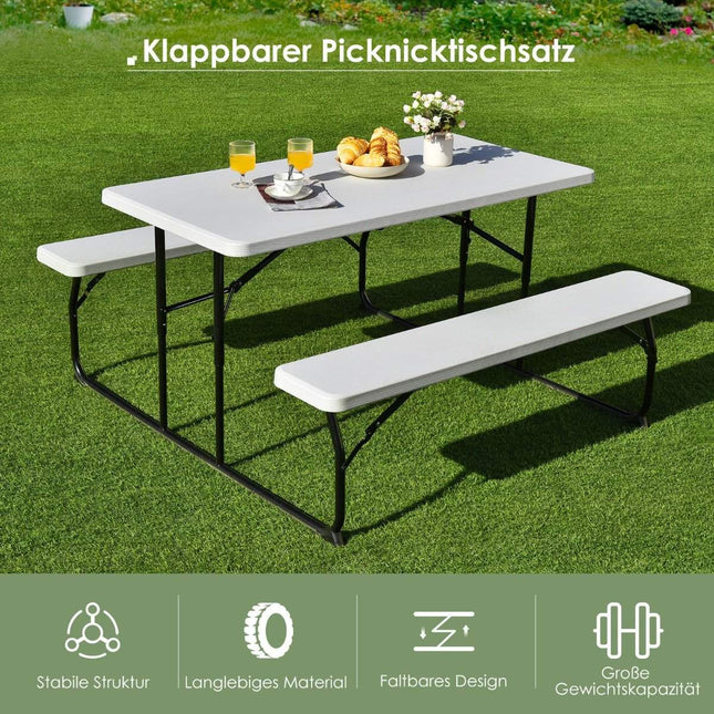Campingtafelset opvouwbare picknicktafel met banken wit