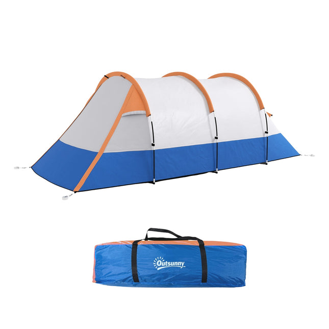 Kampeertent, tunneltent voor 3 personen, met lichte haken, luifel, 2 kamers, winddichte familietent met draagtas, 2000 mm waterafstotende pop-up tent voor kamperen, tuin, oranje Aosom