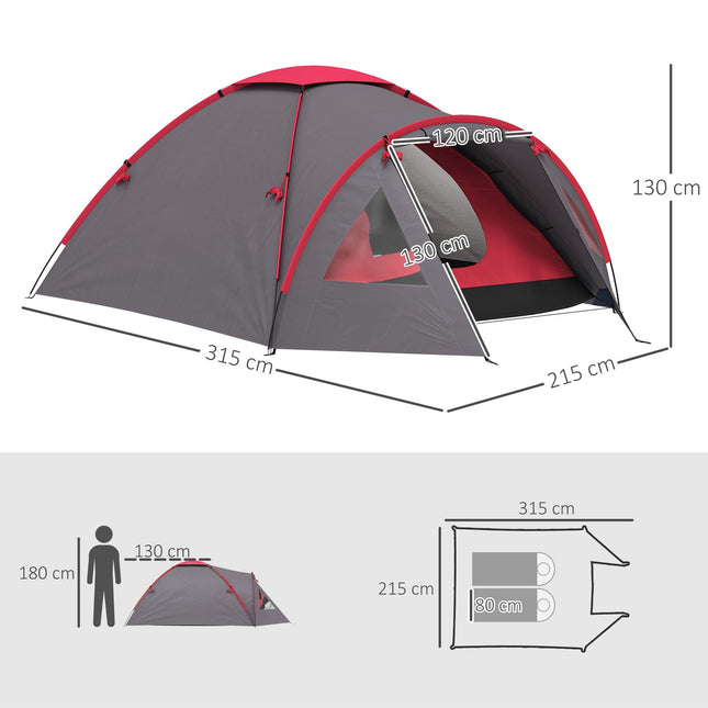 Kampeertent voor 3 personen, lichtgewicht, stabiel, waterdicht, UV 50+, met luifel, deur, raam, grondzeil, grijs