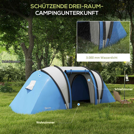 Tente de camping pour 4-5 personnes, tente familiale légère et hydrofuge avec fenêtres latérales à 3 pièces, tente avec colonne d'eau de 3000 mm, tente tunnel, tente dôme pour camping, voyage, jardin