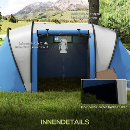 Tente de camping pour 4-5 personnes, tente familiale légère et hydrofuge avec fenêtres latérales à 3 pièces, tente avec colonne d'eau de 3000 mm, tente tunnel, tente dôme pour camping, voyage, jardin