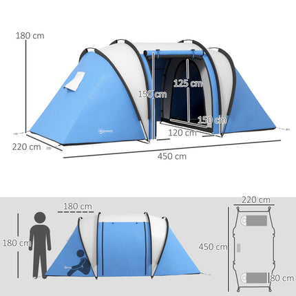 Tente de camping pour 4-5 personnes, tente familiale légère et hydrofuge avec fenêtres latérales à 3 pièces, tente avec colonne d'eau de 3000 mm, tente tunnel, tente dôme pour camping, voyage, jardin