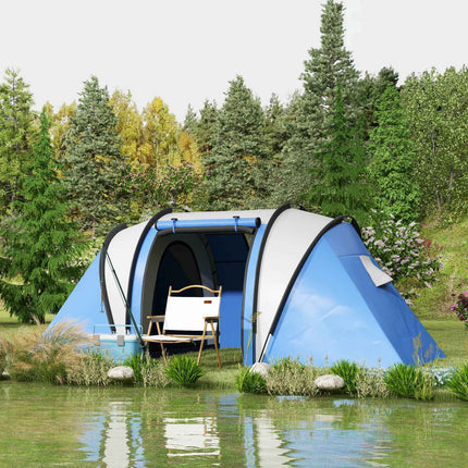 Tente de camping pour 4-5 personnes, tente familiale légère et hydrofuge avec fenêtres latérales à 3 pièces, tente avec colonne d'eau de 3000 mm, tente tunnel, tente dôme pour camping, voyage, jardin