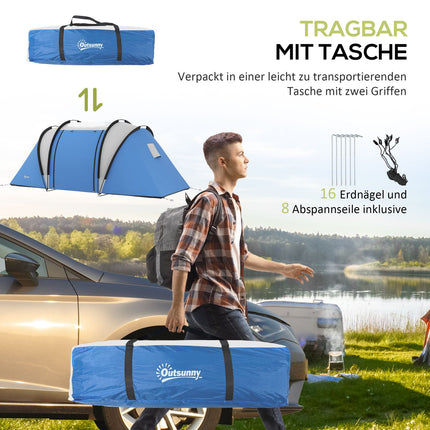Tente de camping pour 4-5 personnes, tente familiale légère et hydrofuge avec fenêtres latérales à 3 pièces, tente avec colonne d'eau de 3000 mm, tente tunnel, tente dôme pour camping, voyage, jardin