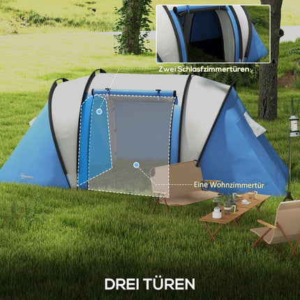 Tente de camping pour 4-5 personnes, tente familiale légère et hydrofuge avec fenêtres latérales à 3 pièces, tente avec colonne d'eau de 3000 mm, tente tunnel, tente dôme pour camping, voyage, jardin
