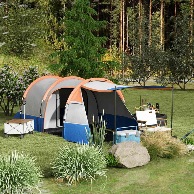 Kampeertent, tunneltent voor 3 personen, met lichte haken, luifel, 2 kamers, winddichte familietent met draagtas, 2000 mm waterafstotende pop-up tent voor kamperen, tuin, oranje Aosom