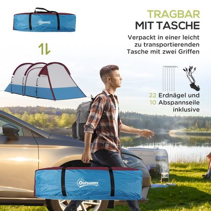Camping-Tunnelzelt für 3 Personen - winddicht, 2 Räume