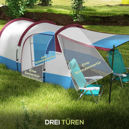Camping-Tunnelzelt für 3 Personen - winddicht, 2 Räume