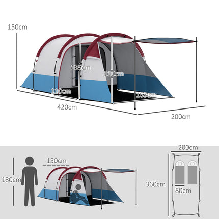 Camping-Tunnelzelt für 3 Personen - winddicht, 2 Räume