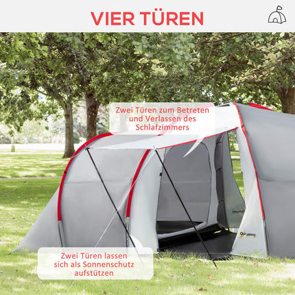 6-Personen-Tunnelzelt, winddicht UV50+, 2 Schlafzimmer