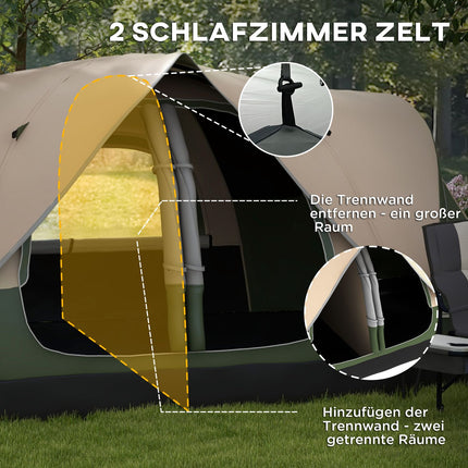 8-Personen-Tunnelzelt, winddicht, wasserabweisend, dunkelgrün